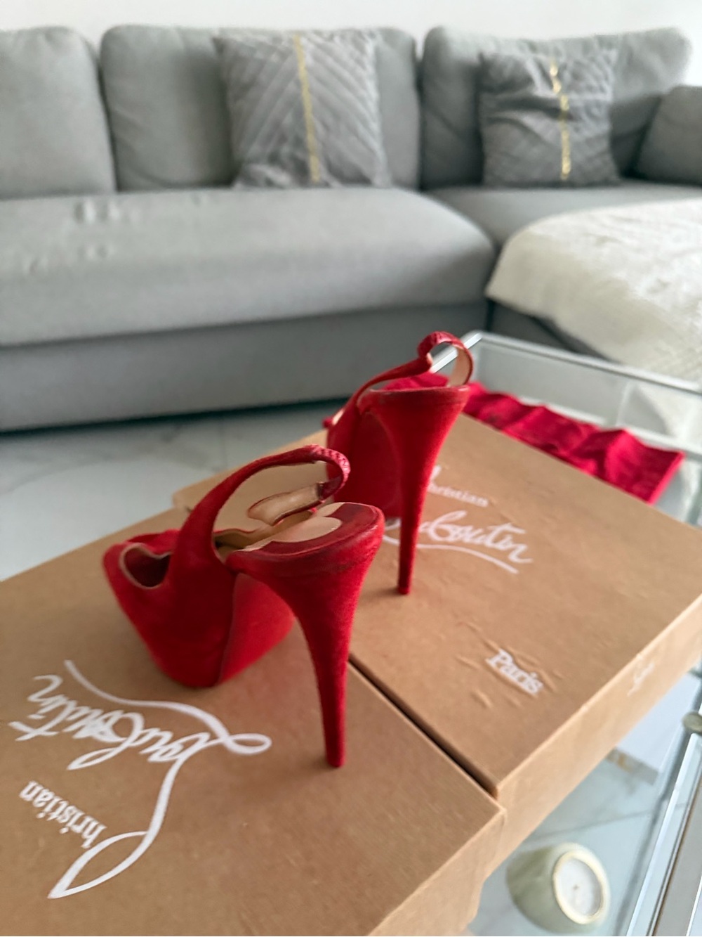 Christian Louboutin Red Suede Slingback Stiletto Heels 6.5